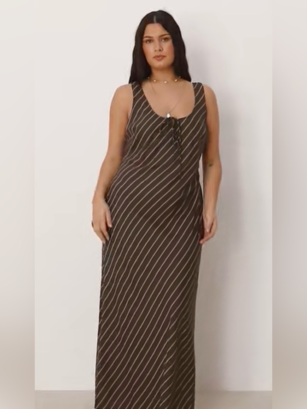 ASOS DESIGN curve scoop neck Striped Brown Maxi Dress with Tie Front